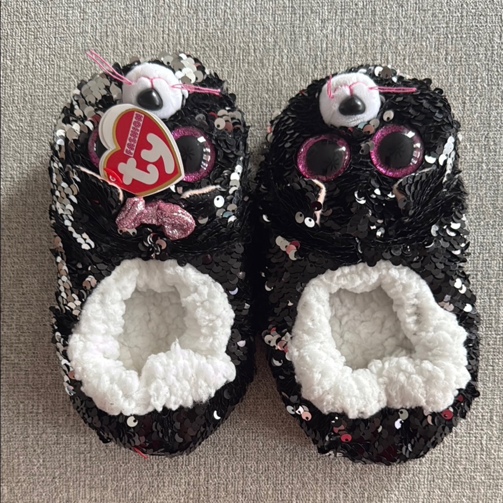 Ty Kids Black and White Sequin Slippers